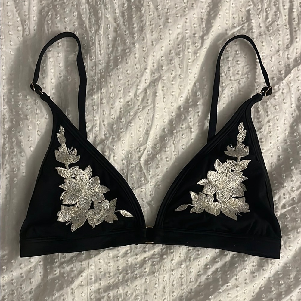 Elegant Black and Silver Floral Bralette